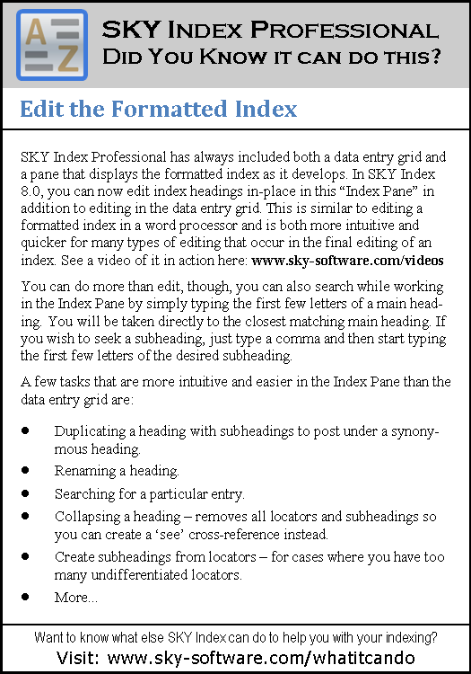 Edit the Formatted Index